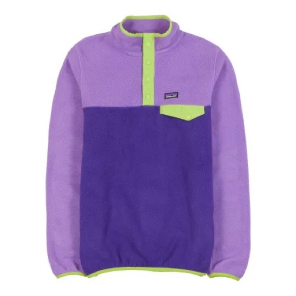 Patagonia Fleece Synchilla Snap-T Pullover Purple and neon green Youth XXL